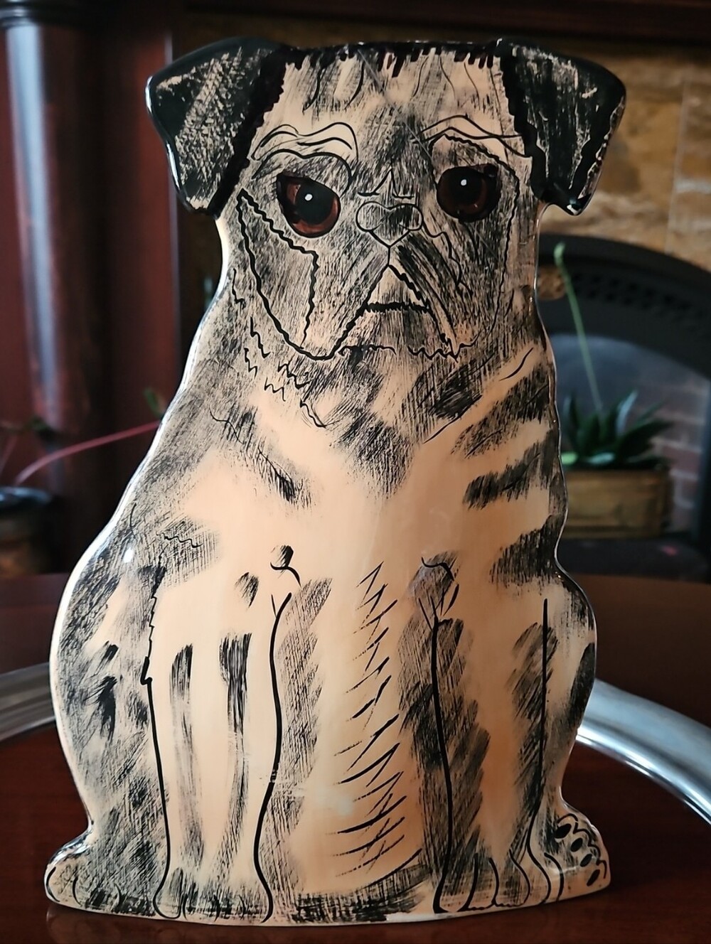VTG Dogs by Nina Lyman Ceramic Pug Dog Figural Vase Planter Hand Painted
